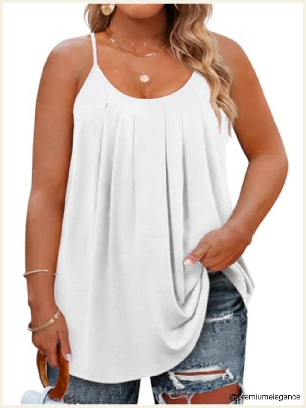 Women's Plus Size Tank Top Sleeveless Adjustable Spaghetti Strap Pleated